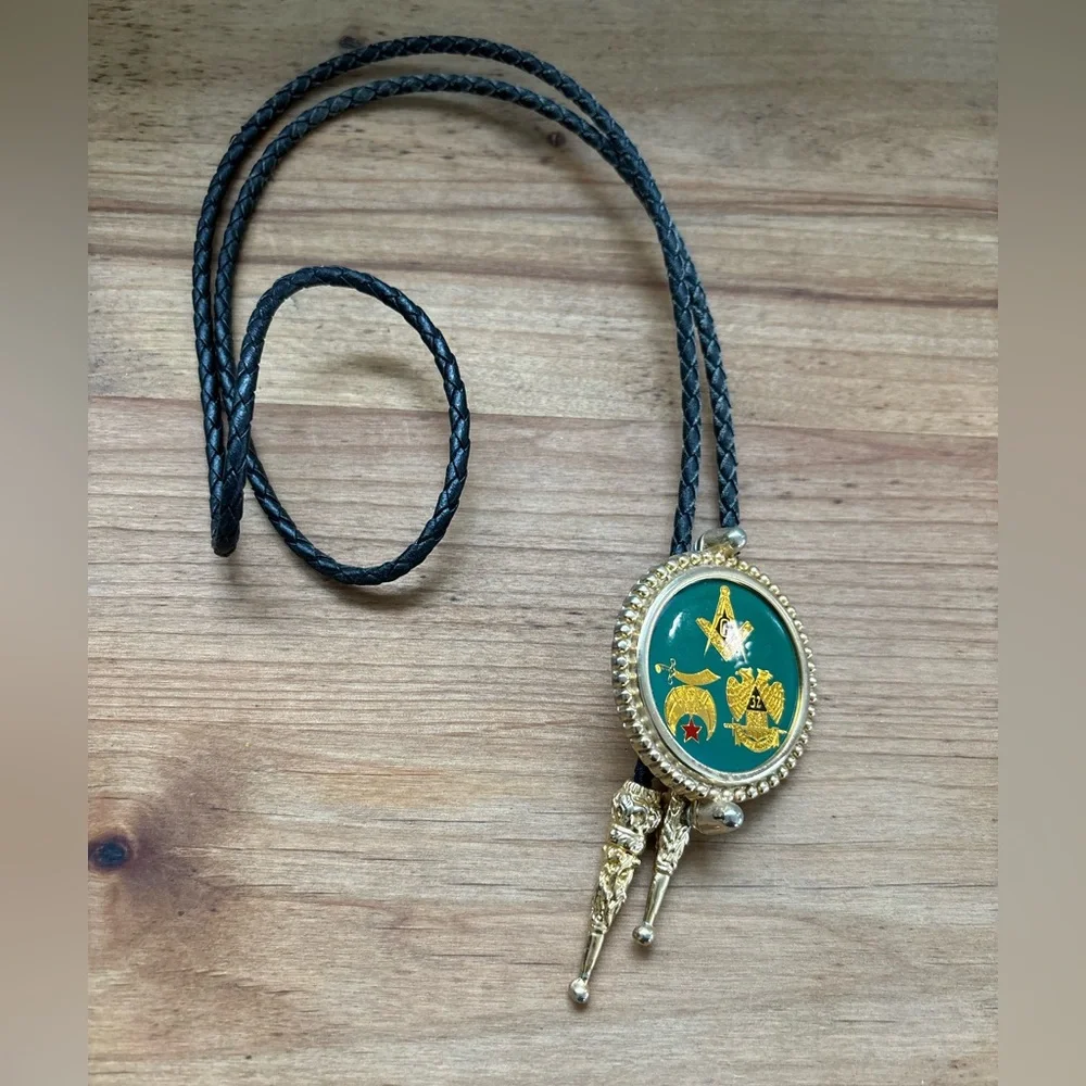 Vintage Bolo Ties, Free Mason Metal Shriners, Masonic, Selling All 3 As A Set. - Picture 8 of 12